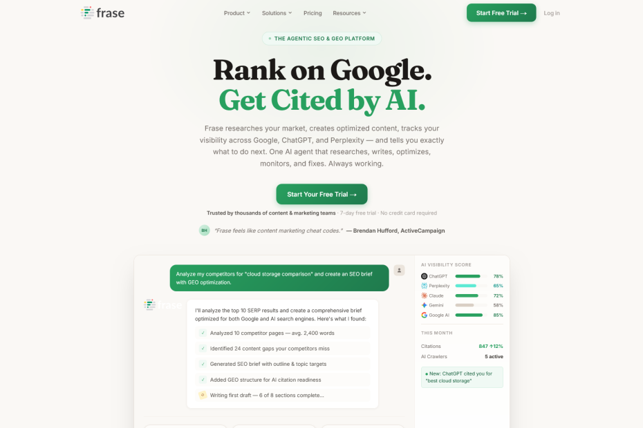 Choose Frase if your priority is automated content briefs, SERP-based research, and a fast research-to-draft workflow